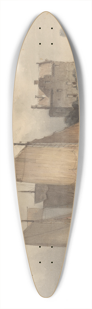 Antonie Waldorp - Riviergezicht met een zeilschip 39.3 inch art pintail longboard deck