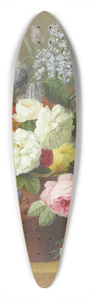 Arnoldus Bloemers - Roses, Poppies, Cornflowers, Convulvulus, Jasmine, Fritilleries, a Primula, a Peony, and Lilac in a terracotta Vase with a Sprig of Roses and other Flowers on a Stone Ledge 39.3 inch art pintail longboard deck