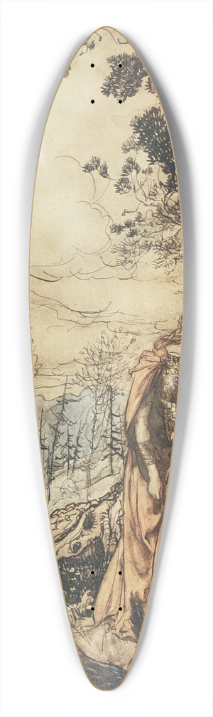 Arthur Rackham - Brunnhilde stands for a long time dazed and alarmed 39.3 inch art pintail longboard deck Arthur Rackham - Brunnhilde stands for a long time dazed and alarmed 39.3 inch art pintail longboard deck