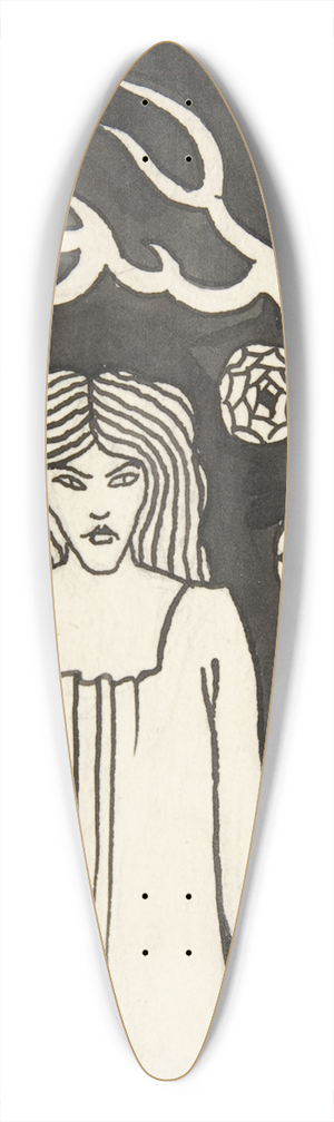Aubrey Vincent Beardsley - Young Woman Surrounded by Briars, Lightning and Roses 39.3 inch art pintail longboard deck