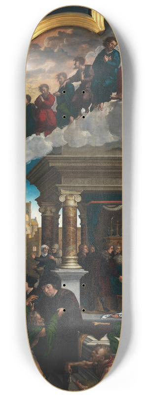 Bernard van Orley - Three Acts of Mercy; Clothing the Naked, Liberating the Imprisoned and Feeding the Hungry 8.25 inch art skate deck