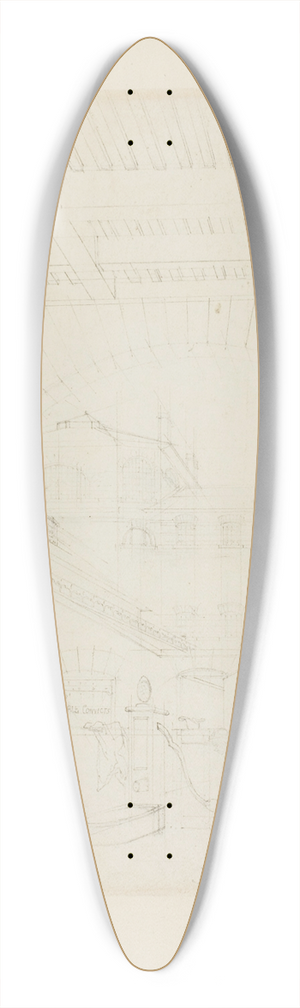 Augustus Charles Pugin - Study for Water Engine, Cold-Bath, Fields Prison, from Microcosm of London 39.3 inch art pintail longboard deck