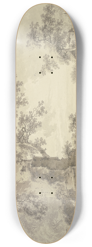 Bernhard Hendrik Thier - Bei Ruinen ein Hirte zu Pferde in Unterhaltung mit einem zu Fue, vorne eine Hirtin mit einigem Vieh 8.25 inch art skate deck