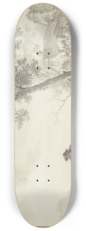 Bernhard Hendrik Thier - Ein Mann melkt eine Kuh, dabei einige Schafe, rechts zwei Pferde bei Husern 8.25 inch art skate deck