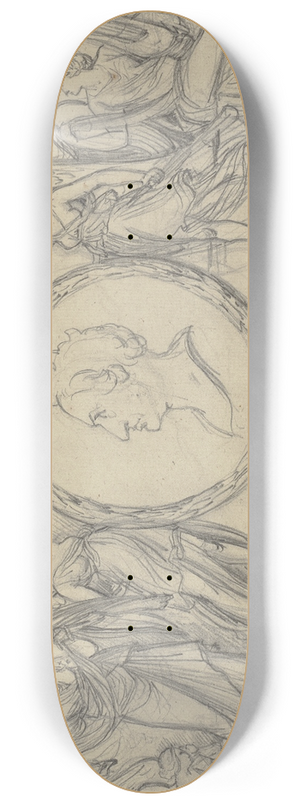 Bernhard von Neher the younger - Weibliche Genien halten ein Medaillon mit dem Bildnis Goethes 8.25 inch art skate deck