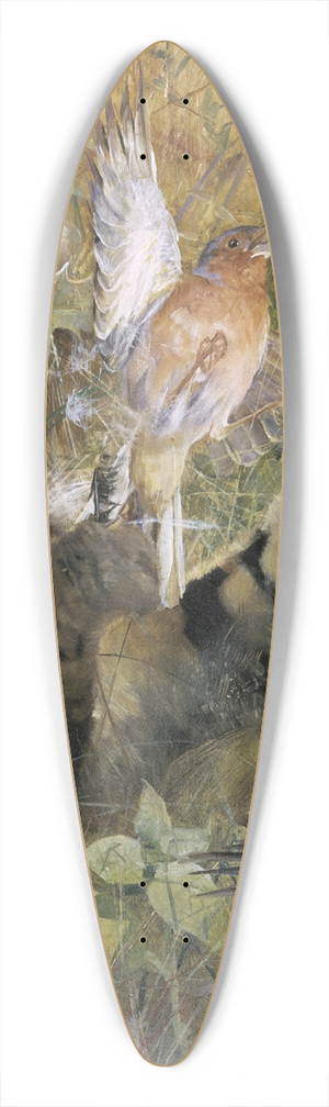 Bruno Liljefors - A Cat and a Chaffinch 39.3 inch art pintail longboard deck
