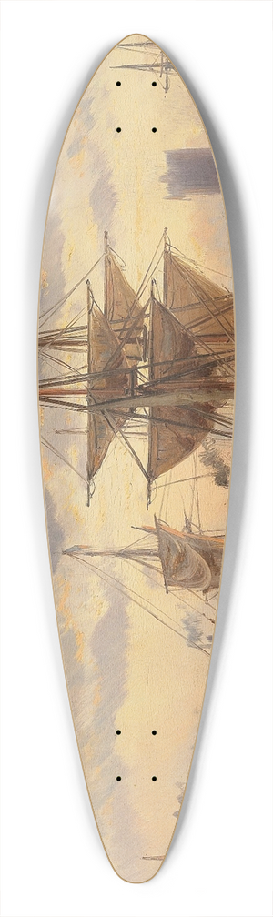Carl Joseph Kuwasseg - Sailing Ships in a Harbour 39.3 inch art pintail longboard deck Carl Joseph Kuwasseg - Sailing Ships in a Harbour 39.3 inch art pintail longboard deck
