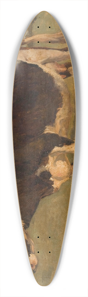 Carlo Dalgas - Black and white cow standing. Study 39.3 inch art pintail longboard deck