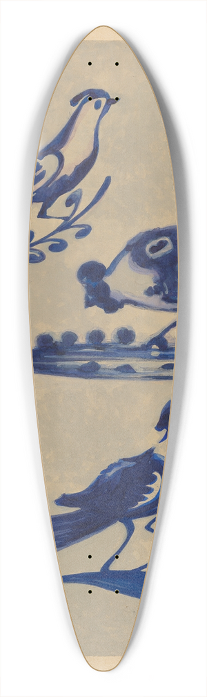 Charles Caseau - Bird Decorations on Stoneware 39.3 inch art pintail longboard deck