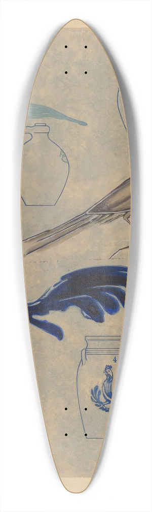 Charles Caseau - Bird Decorations on Stoneware 39.3 inch art pintail longboard deck
