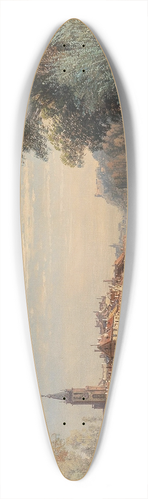 Charles Euphrasie Kuwasseg - A Village by the River 39.3 inch art pintail longboard deck