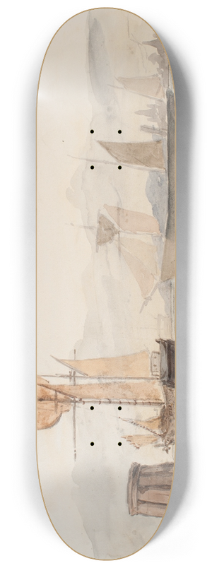 Bror Jacob Adelborg - Hamnmotiv med ngare, segelfartyg och roddb 8.25 inch art skate deck