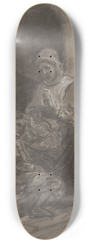 Adolph Tidemand - Gammel kone og liten gutt i interir 8.25 inch art skate deck