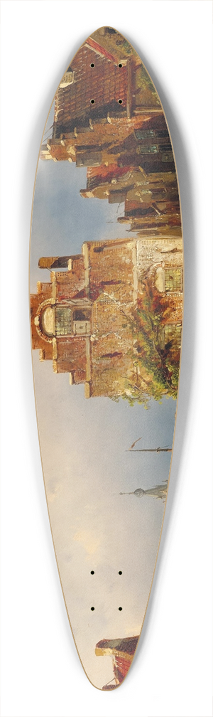 Charles Leickert - A Village Scene with a Bridge 39.3 inch art pintail longboard deck