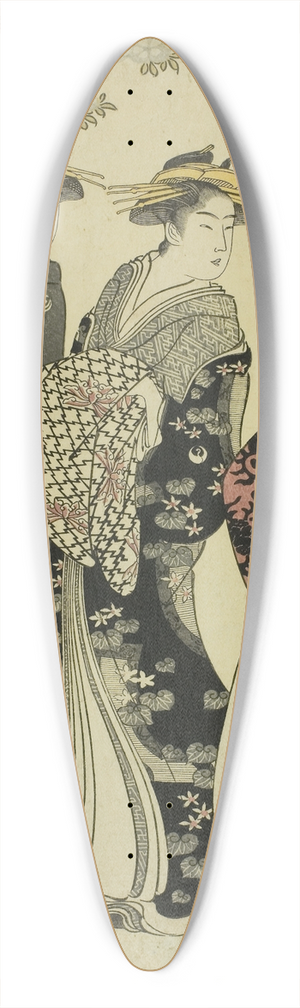 Chbunsai Eishi - Komurasaki of the Kadotamaya with Attendants Hatsune and Shirabe 39.3 inch art pintail longboard deck