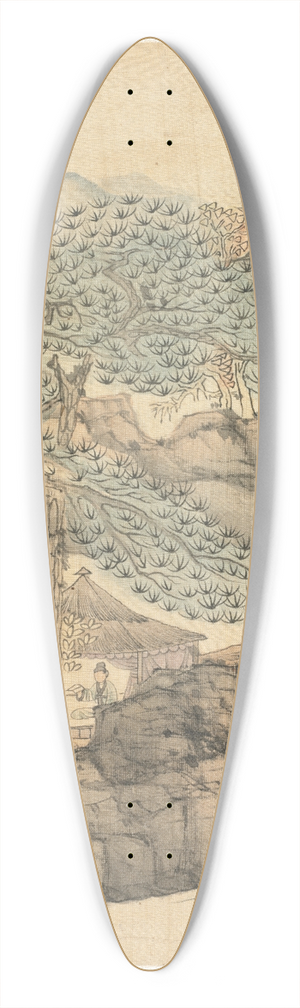Chen Hongshou - Scholar Reading in a Thatched Hut by a Waterfall 39.3 inch art pintail longboard deck