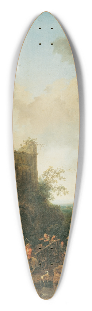 Christian Hilfgott Brand - Landschaft mit Schlossruine und Pferdewagen 39.3 inch art pintail longboard deck