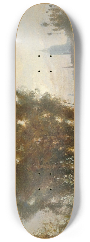 Camille Flers - River Landscape With A City In The Background 8.25 inch art skate deck