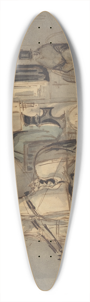 Constantin Guys - Carriage With Driver And Groom  Autumn 39.3 inch art pintail longboard deck Constantin Guys - Carriage With Driver And Groom  Autumn 39.3 inch art pintail longboard deck