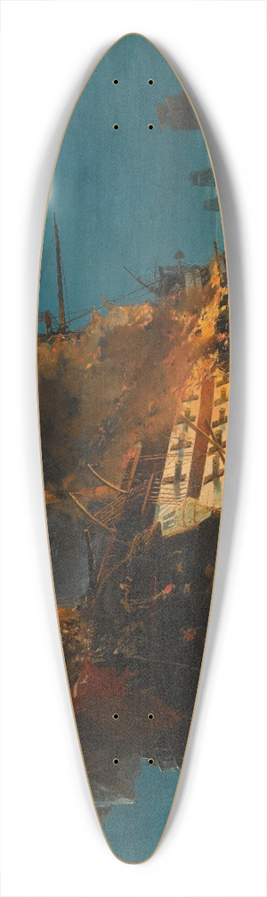 Constantinos Volanakis - The Burning Of A Turkish Frigate 39.3 inch art pintail longboard deck