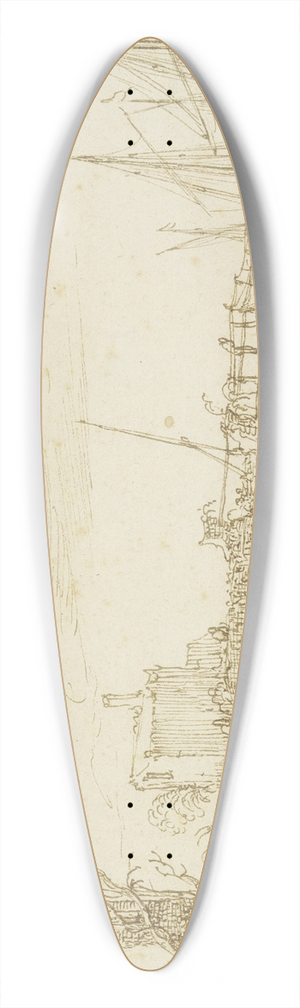 Cornelis Claesz. van Wieringen - Zwei Schiffe liegen bei einer Brcke, links auf dem Wege mehrere Figuren 39.3 inch art pintail longboard deck
