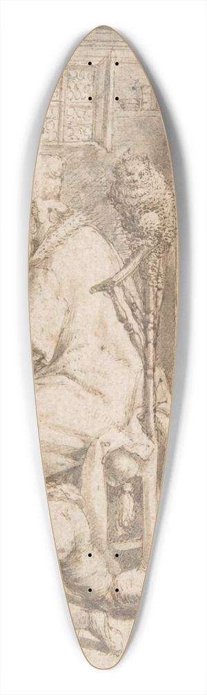 Crispijn de Passe the Elder - December; And Old Man Seated by a Hearth with a Young Man Blowing on the Fire 39.3 inch art pintail longboard deck Crispijn de Passe the Elder - December; And Old Man Seated by a Hearth with a Young Man Blowing on the Fire 39.3 inch art pintail longboard deck