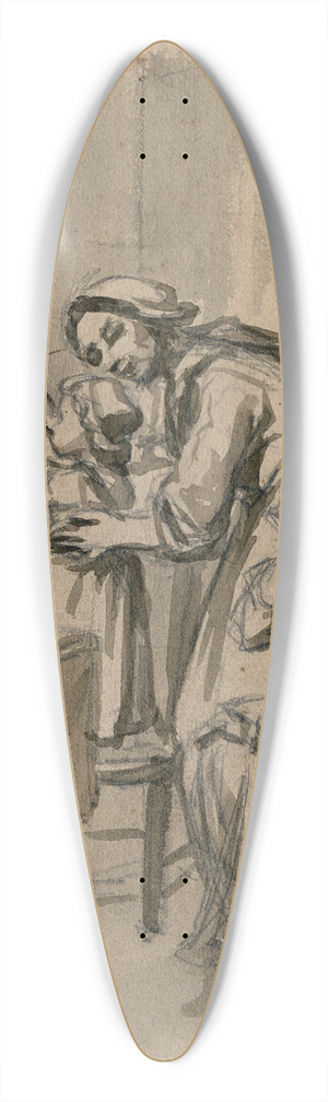 David Bles - Women and children greeting a man outside their window 39.3 inch art pintail longboard deck