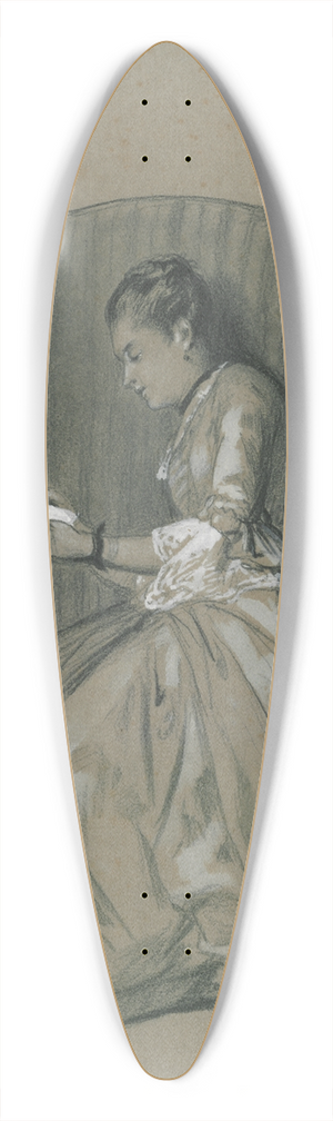 David Bles - Young woman reading in a chair 39.3 inch art pintail longboard deck