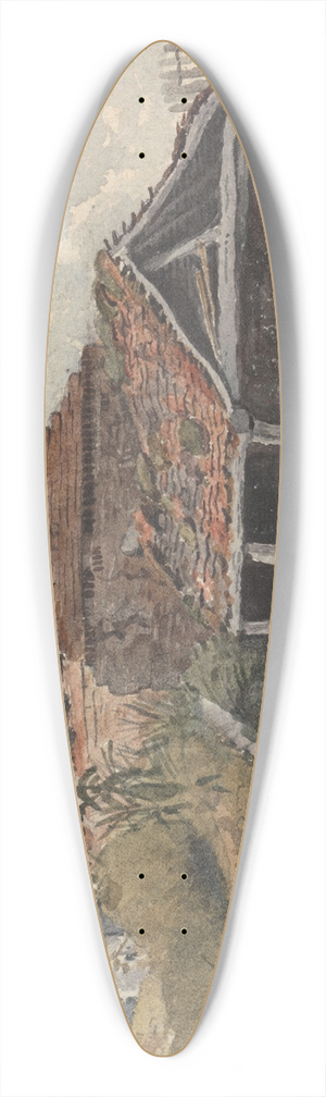David Charles Read - Landscape with two figures beside an old building 39.3 inch art pintail longboard deck