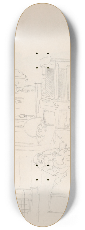 Adolph Tidemand - Interir med seng, hengevugge, vev og figurer, Spttungen 8.25 inch art skate deck