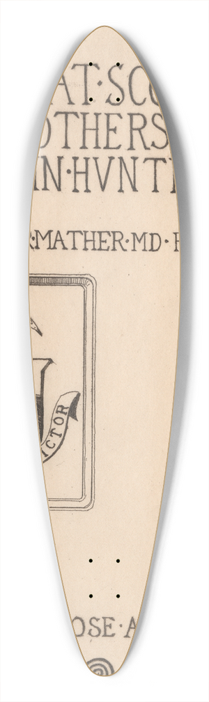 David Young Cameron - Title Page: William Hunters Coat of Arms 39.3 inch art pintail longboard deck David Young Cameron - Title Page: William Hunters Coat of Arms 39.3 inch art pintail longboard deck