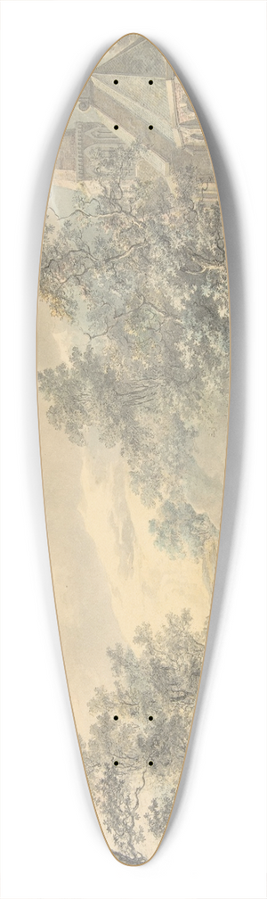 Dirk Langendijk - Battle Scene with Church at right 39.3 inch art pintail longboard deck