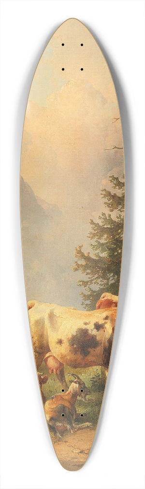 Edmund Mahlknecht - Herd of animals with shepherdess on the lakeside 39.3 inch art pintail longboard deck