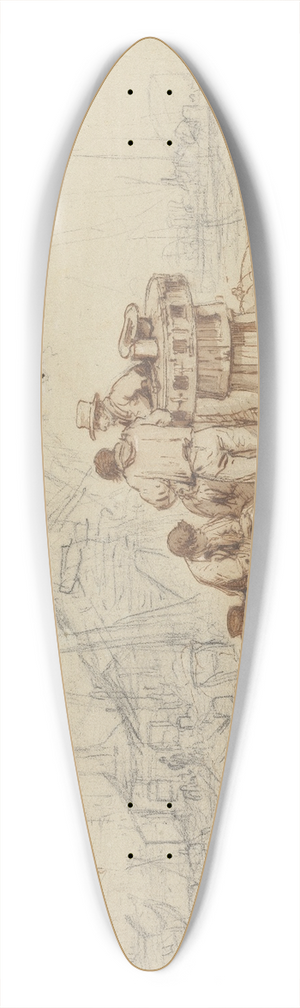 Edward Duncan - Study of Fishermen and Gear 39.3 inch art pintail longboard deck