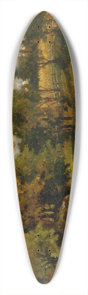 Edward Mitchell Bannister - Untitled (landscape, boat moored near stream, man walking in foreground) 39.3 inch art pintail longboard deck