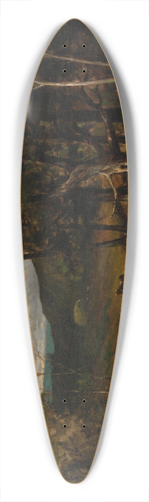 Edward Mitchell Bannister - Untitled (landscape with cows in stream near trees) 39.3 inch art pintail longboard deck