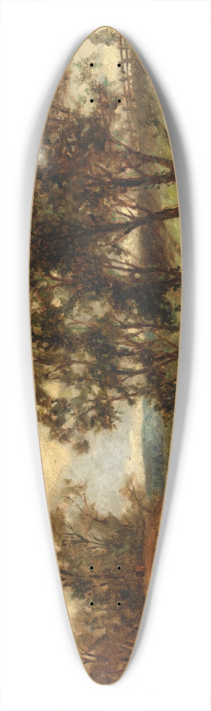 Edward Mitchell Bannister - Untitled (man with cows grazing near pond with house and trees in background) 39.3 inch art pintail longboard deck