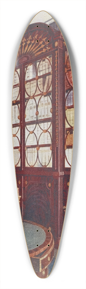 Edwin Foley - Inlaid mahogany break-front bookcase, Mahogany pedestal centre table 39.3 inch art pintail longboard deck