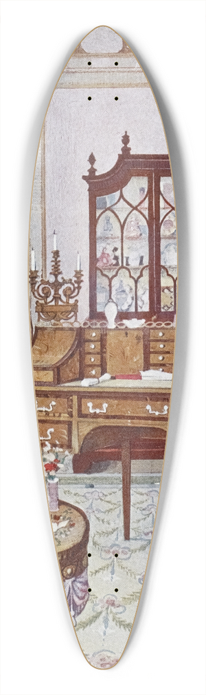 Edwin Foley - Inlaid mahogany cylinder-fall china and book case, D-shaped satinwood drawing and writing table 39.3 inch art pintail longboard deck