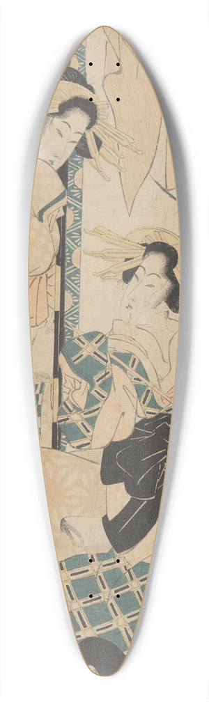 Eizan Kikukawa - Geisha Seated on Cushions (pipe in hand, another woman looking on from door) 39.3 inch art pintail longboard deck
