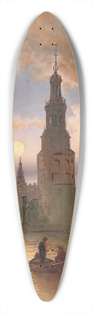 Elias Pieter van Bommel - A view of Amsterdam in the moonlight 39.3 inch art pintail longboard deck