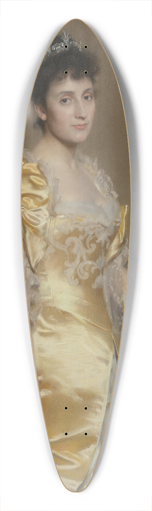 Emile Charles Wauters - Portrait of an elegant woman with a Papillon spaniel 39.3 inch art pintail longboard deck