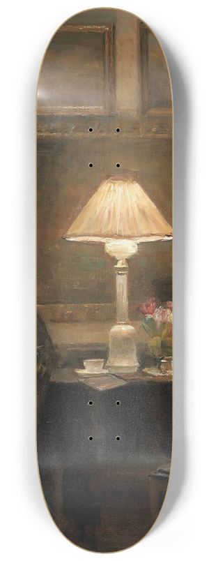 Carl Holse - A lady reading by lamplight 8.25 inch art skate deck