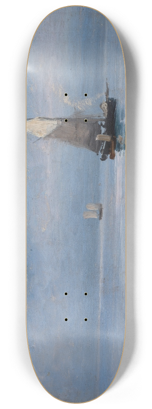 Carl Locher - Fishing cutters in the moonlit night 8.25 inch art skate deck