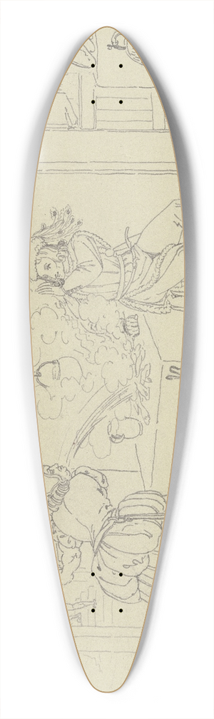 Ferdinand Fellner - In der Kche einer Mhle sitzt ein Ritter am Herde, die Mllerin sucht mit einem Eimer Wasser das Feuer zu lschen 39.3 inch art pintail longboard deck