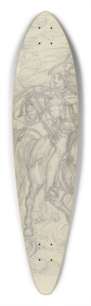 Ferdinand Fellner - Ungedeutete Szene; Ein Ritter mit Armbrust an einer Htte haltend, ein Knappe betritt diese. 39.3 inch art pintail longboard deck