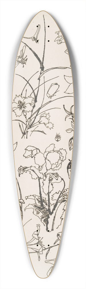 Flix Bracquemond - Fleurs et insectes 39.3 inch art pintail longboard deck