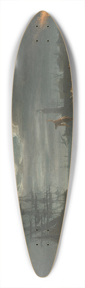 Francesco Fidanza - A moonlit Mediterranean harbour with fishermen pulling in their catch, a full-rigged pinnace and other shipping beyond 39.3 inch art pintail longboard deck