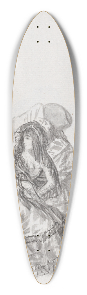 Francisco de Goya - Maja seated on a chair and two companions behind 39.3 inch art pintail longboard deck Francisco de Goya - Maja seated on a chair and two companions behind 39.3 inch art pintail longboard deck