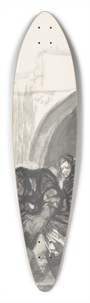 Francisco de Goya - Nothing is Known of This ; two figures picking up a body in front of a church, a monk singing next to them and another in the background 39.3 inch art pintail longboard deck